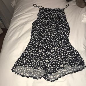 black and white flowered romper